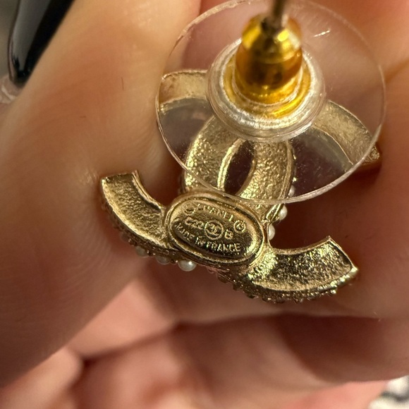 CHANEL Small Gold CC Crystal Faux Pearl Stud Earrings - Picture 4 of 10